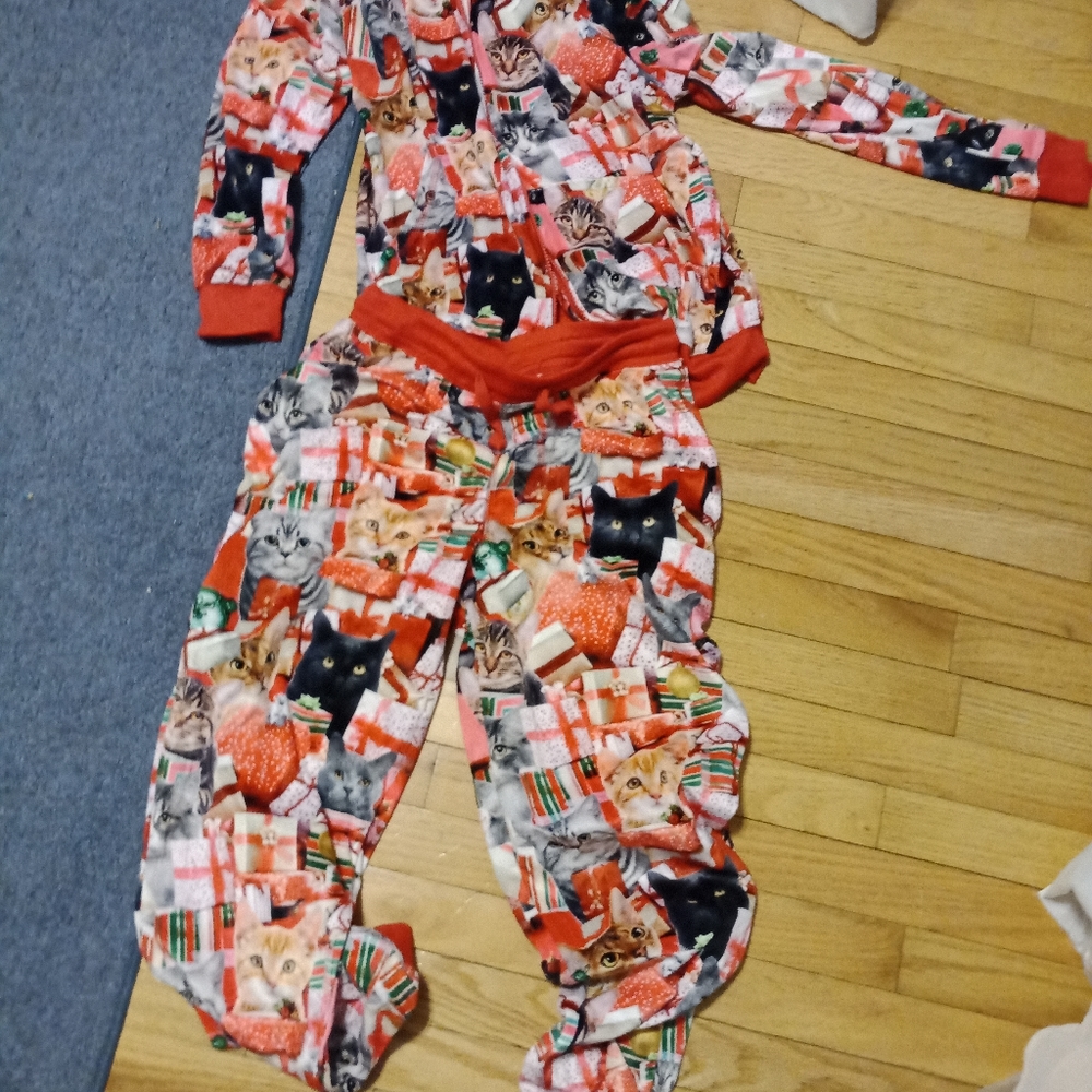 Cat Christmas pajama set size S NWOT